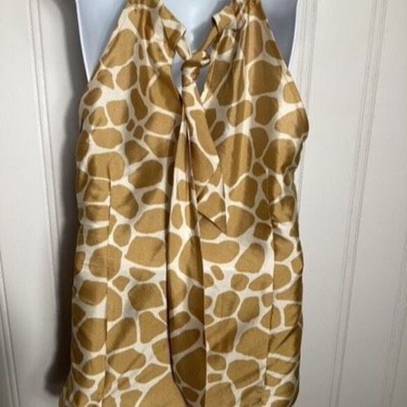 NEW J. Crew 100% Silk Giraffe Print Halter Top Sz 12 Side Zip - Picture 3 of 6